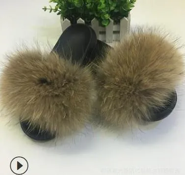 25 colors Fox Hair Slippers Women Fur Home Fluffy Sliders Plush Furry Summer Flats Sweet Ladies Shoes  Size 45 Cute Pantufas
