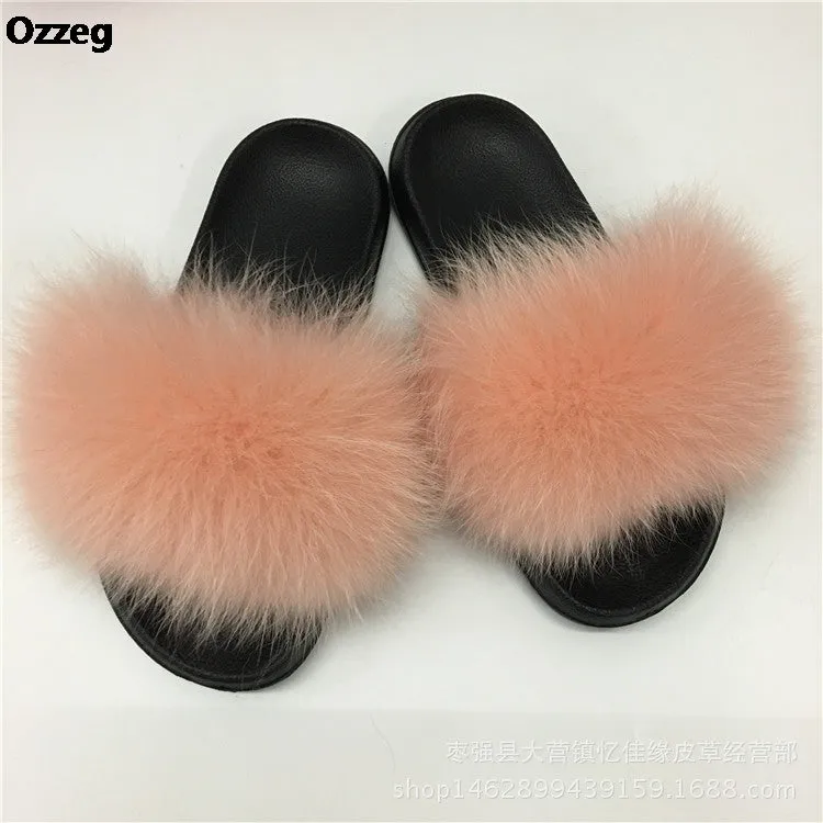 25 colors Fox Hair Slippers Women Fur Home Fluffy Sliders Plush Furry Summer Flats Sweet Ladies Shoes  Size 45 Cute Pantufas