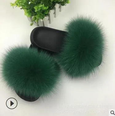 25 colors Fox Hair Slippers Women Fur Home Fluffy Sliders Plush Furry Summer Flats Sweet Ladies Shoes  Size 45 Cute Pantufas