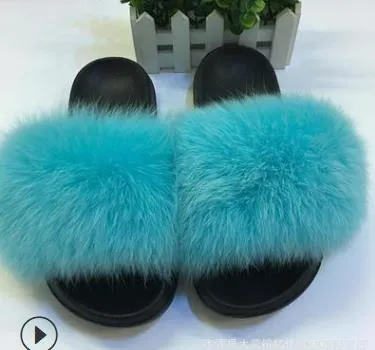 25 colors Fox Hair Slippers Women Fur Home Fluffy Sliders Plush Furry Summer Flats Sweet Ladies Shoes  Size 45 Cute Pantufas