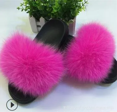 25 colors Fox Hair Slippers Women Fur Home Fluffy Sliders Plush Furry Summer Flats Sweet Ladies Shoes  Size 45 Cute Pantufas