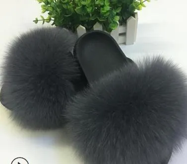 25 colors Fox Hair Slippers Women Fur Home Fluffy Sliders Plush Furry Summer Flats Sweet Ladies Shoes  Size 45 Cute Pantufas