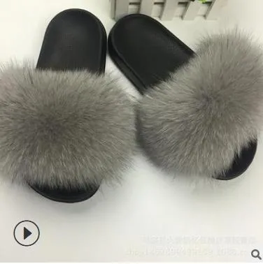 25 colors Fox Hair Slippers Women Fur Home Fluffy Sliders Plush Furry Summer Flats Sweet Ladies Shoes  Size 45 Cute Pantufas
