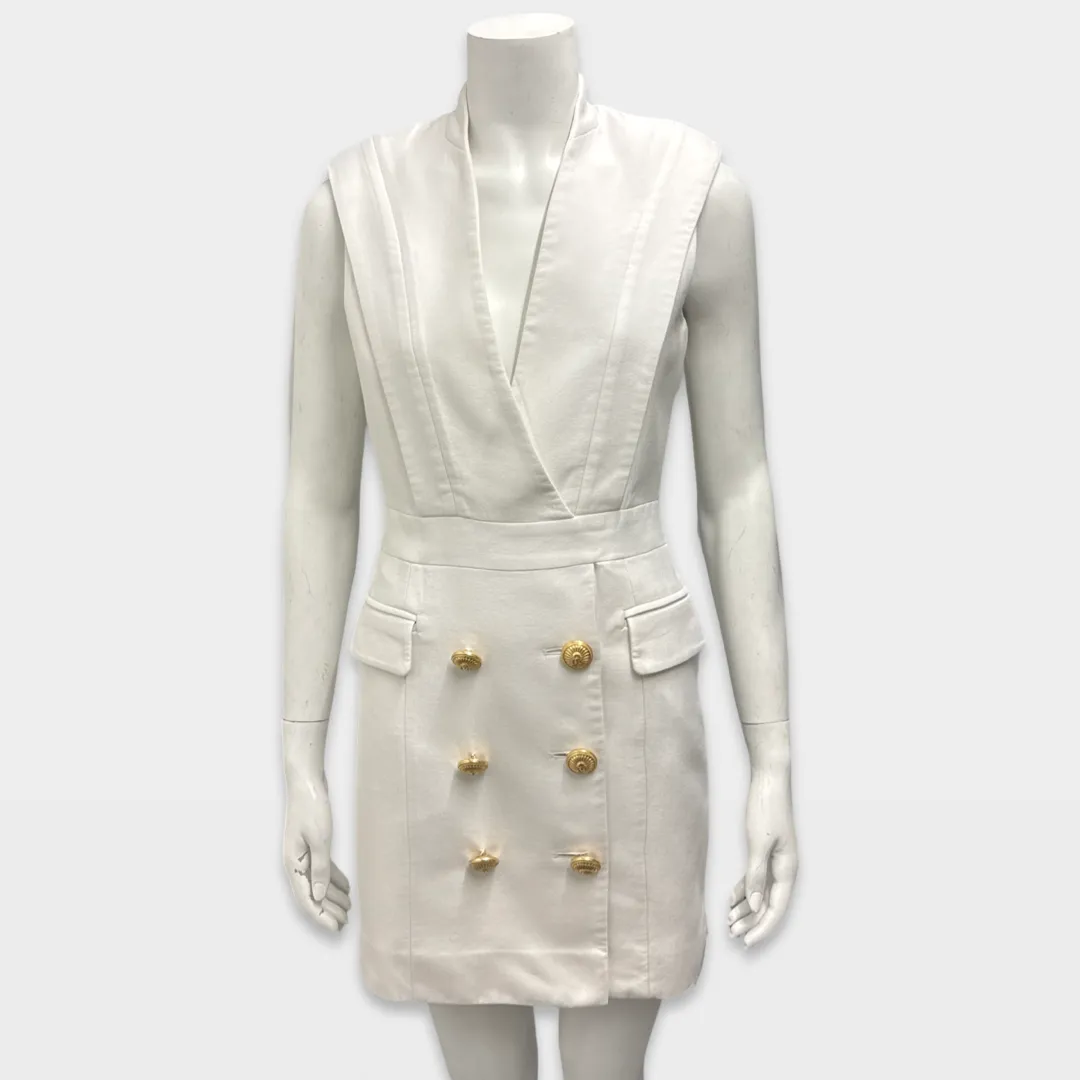 BALMAIN White Sleeveless Blazer style Mini Dress