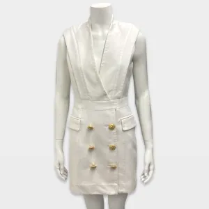 BALMAIN White Sleeveless Blazer style Mini Dress