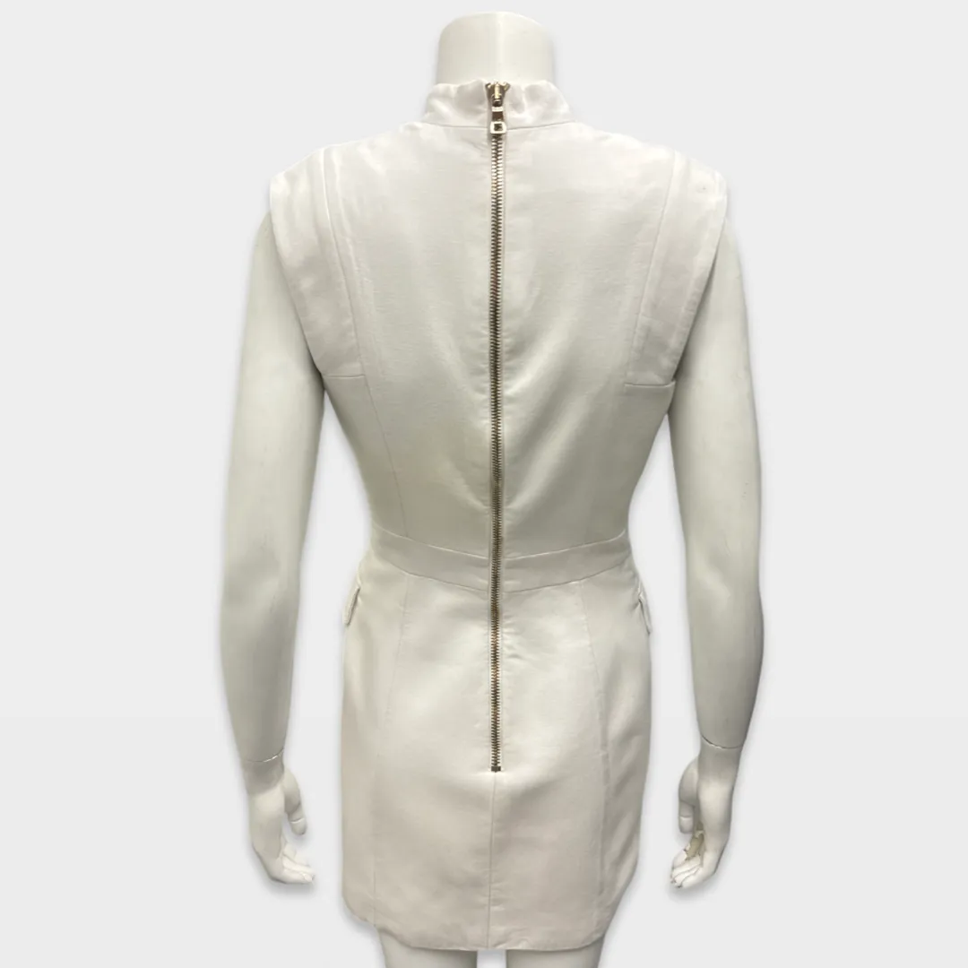 BALMAIN White Sleeveless Blazer style Mini Dress