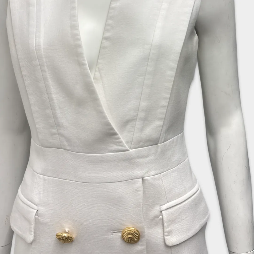 BALMAIN White Sleeveless Blazer style Mini Dress