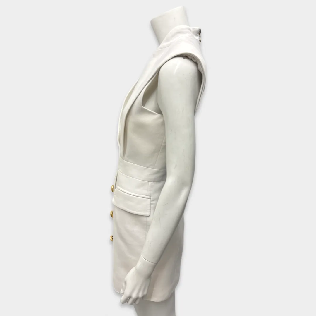 BALMAIN White Sleeveless Blazer style Mini Dress