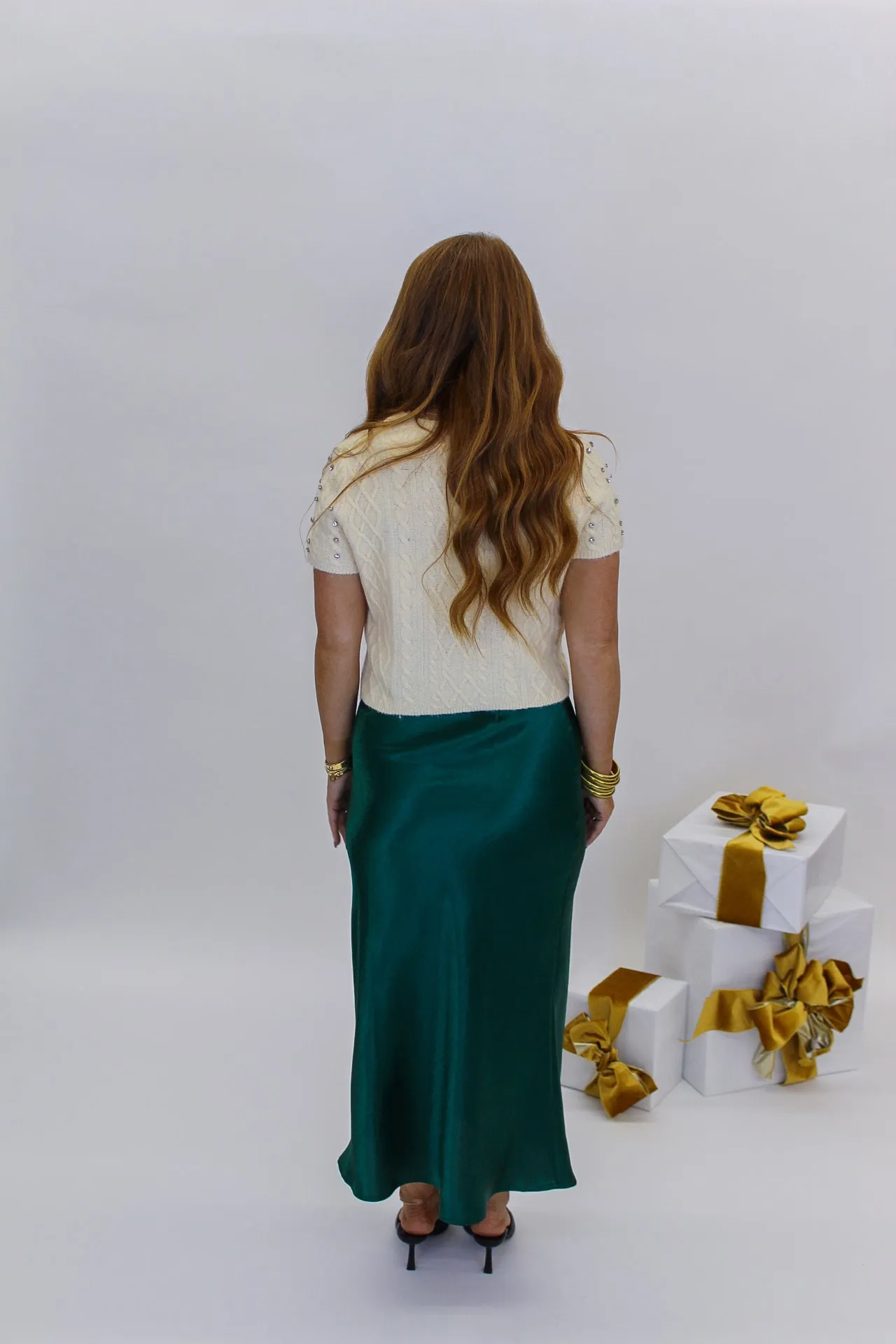 Becca Satin Midi Skirt-Emerald