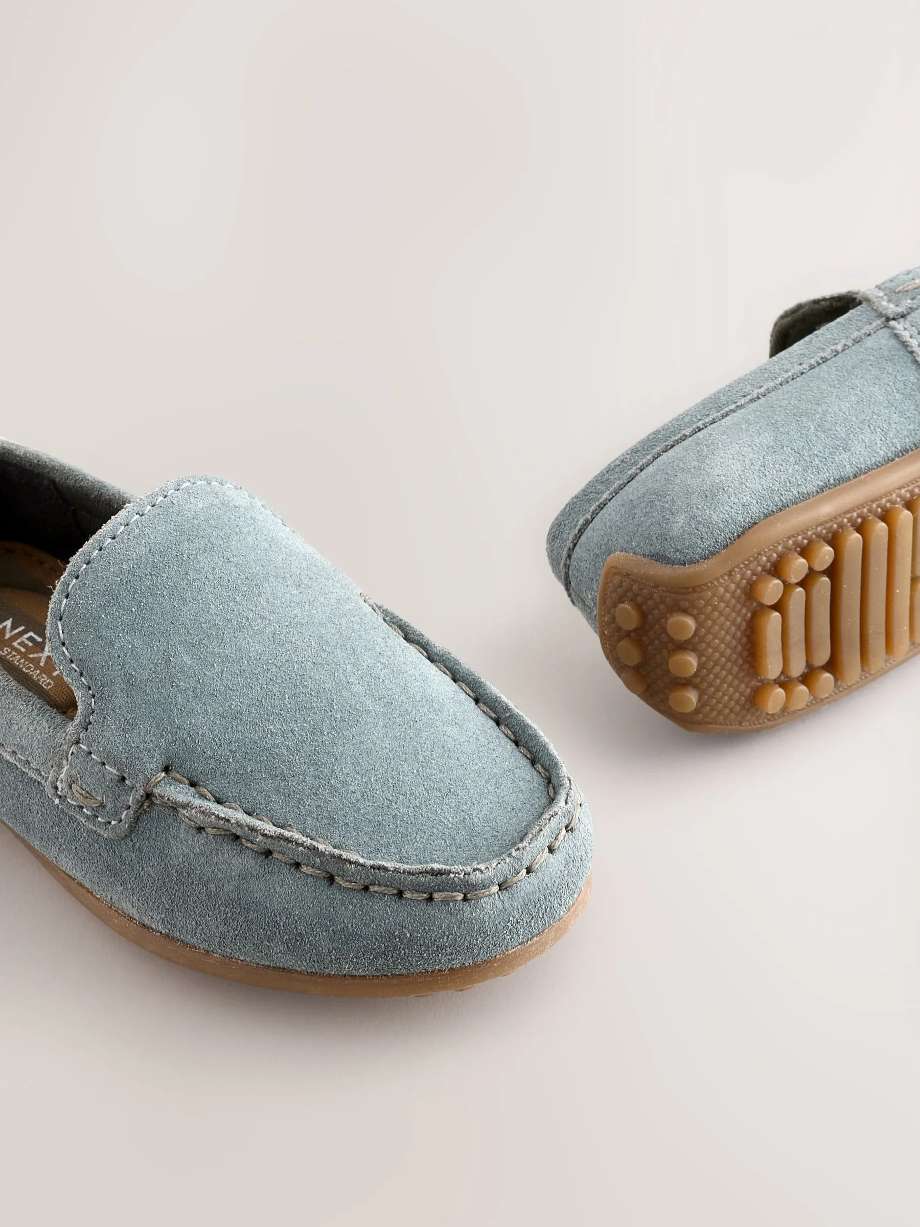 Blue Wide Fit (G) Suede Slip-Ons Loafers Shoes