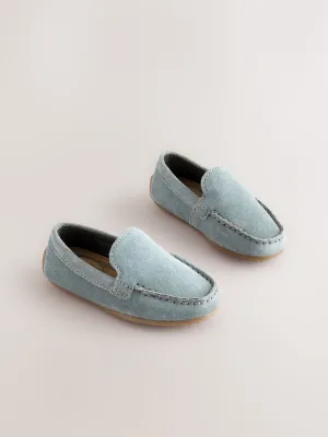 Blue Wide Fit (G) Suede Slip-Ons Loafers Shoes
