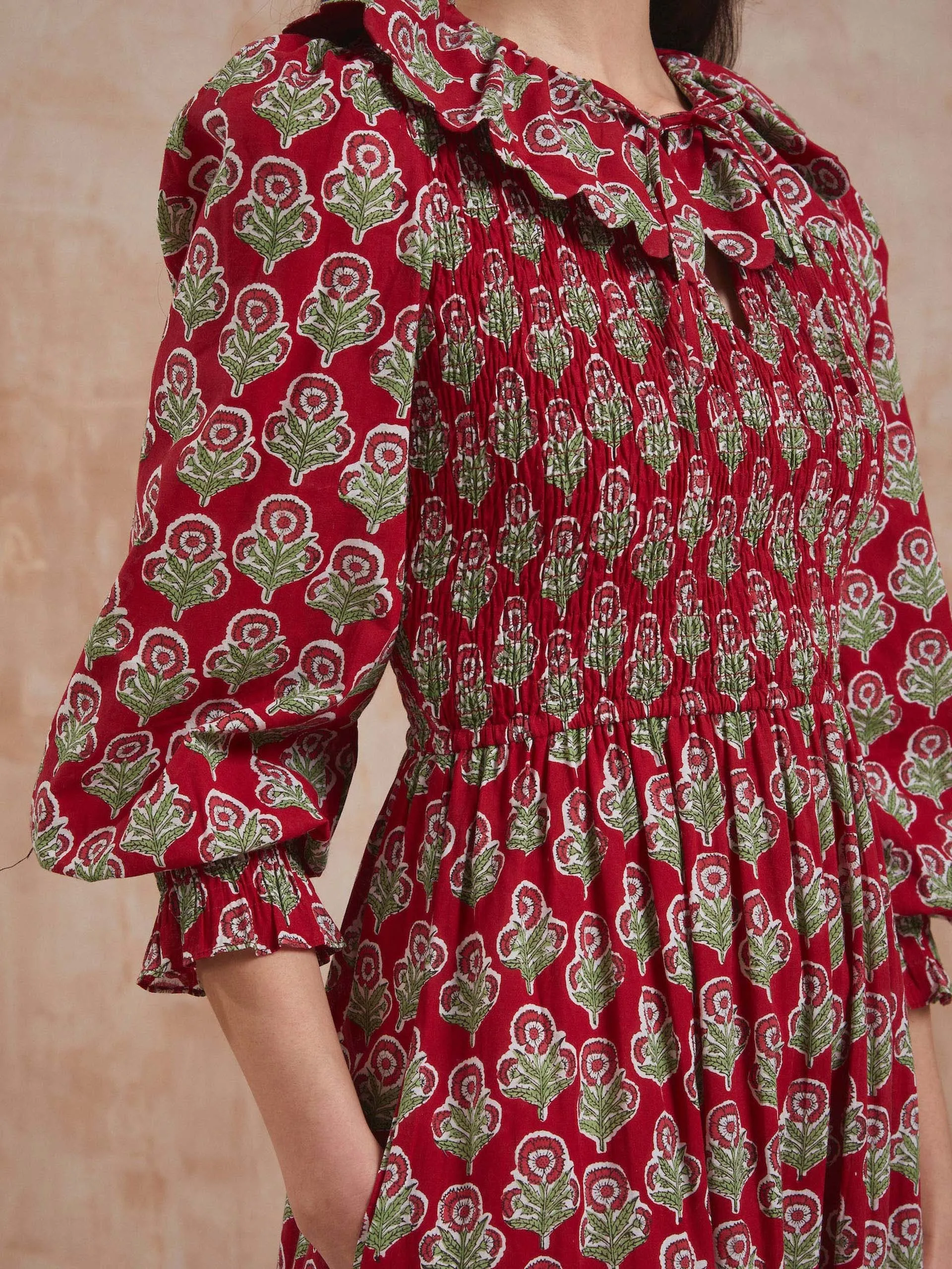 Burgundy buta Rita dress
