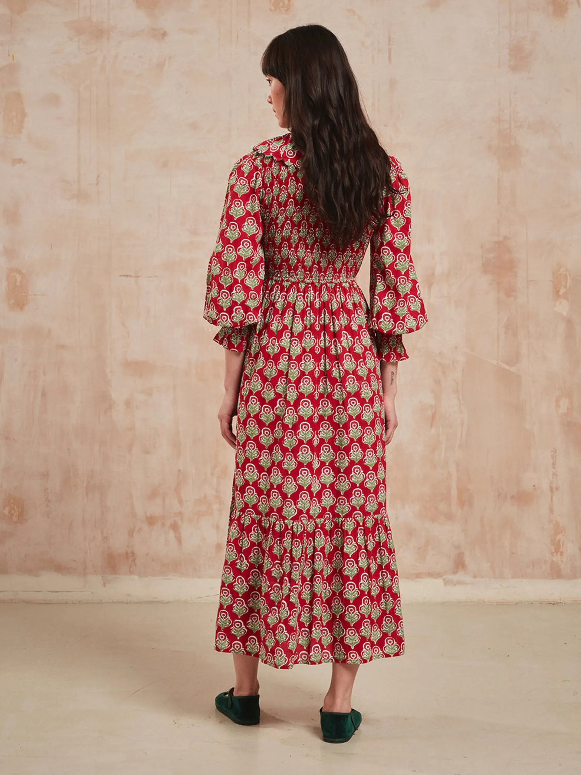 Burgundy buta Rita dress
