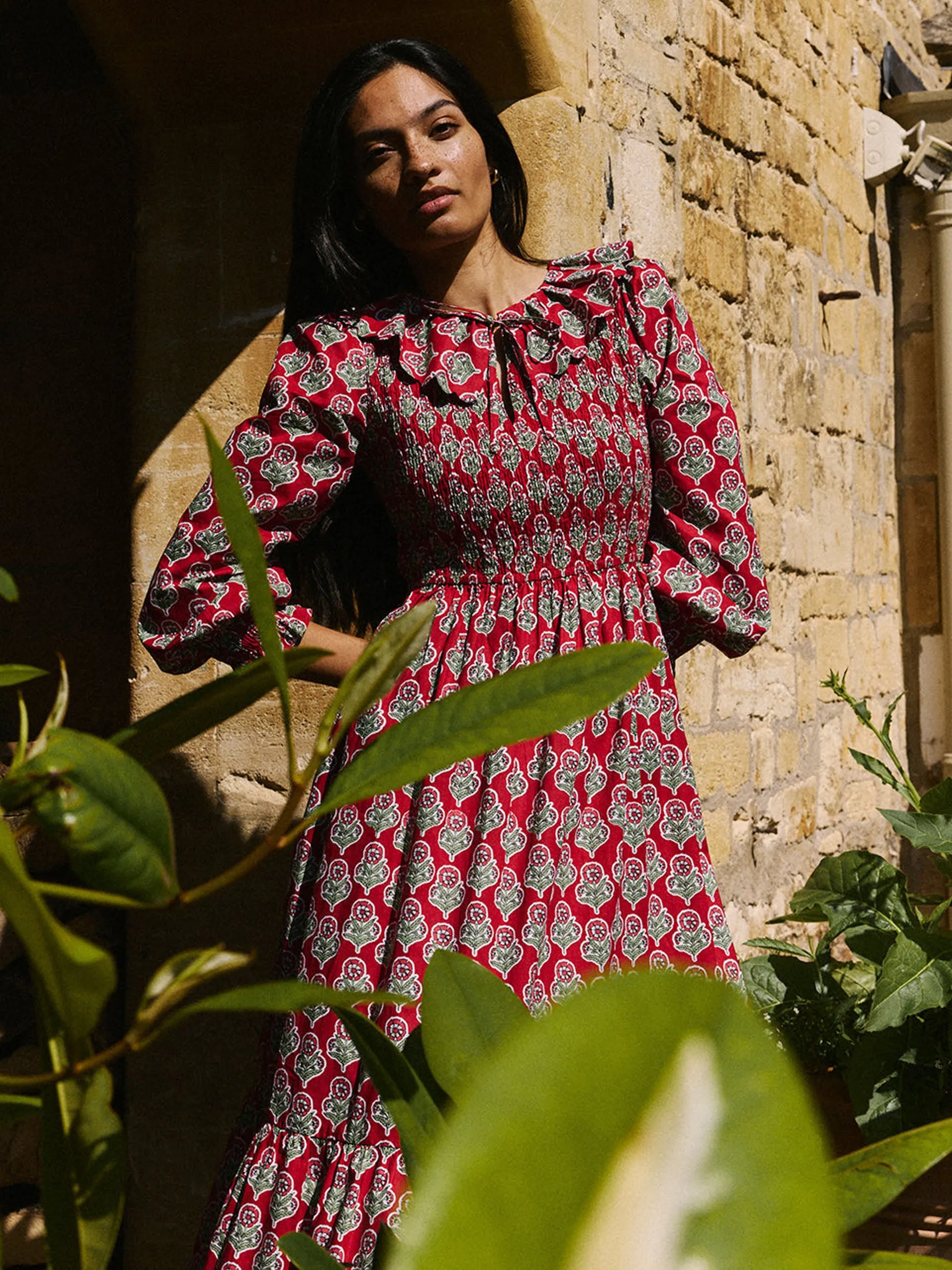 Burgundy buta Rita dress