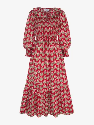 Burgundy buta Rita dress