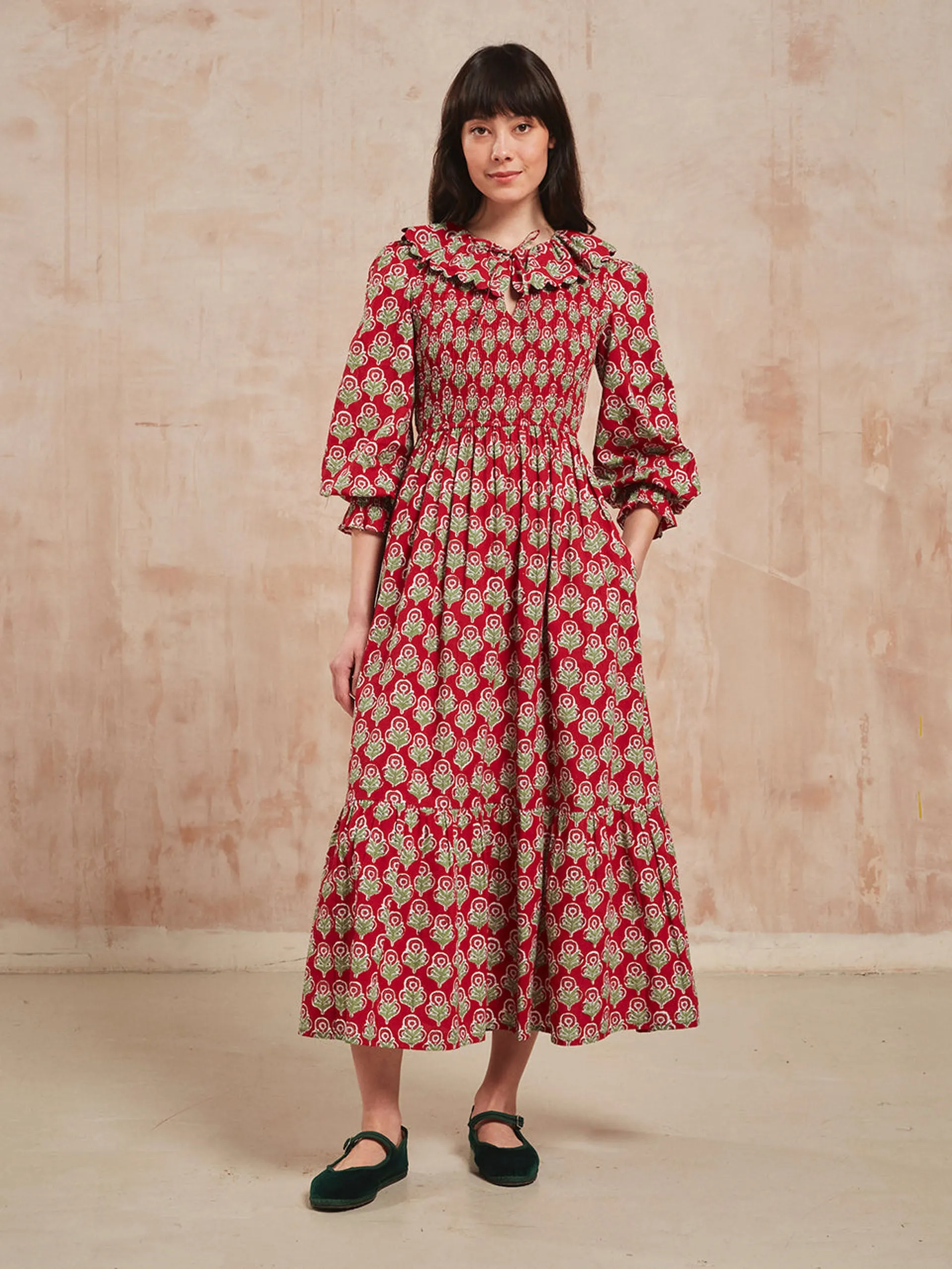 Burgundy buta Rita dress