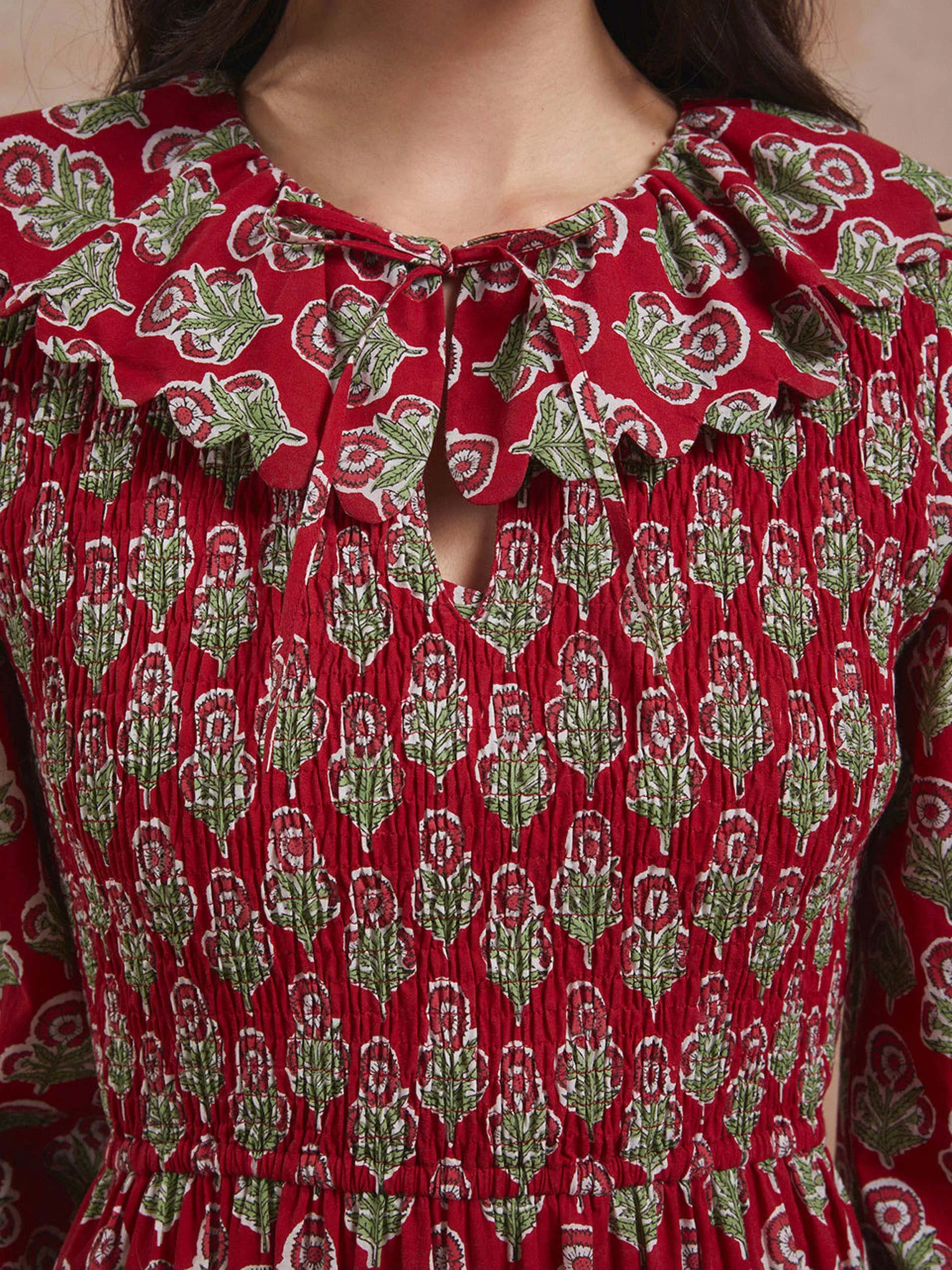 Burgundy buta Rita dress