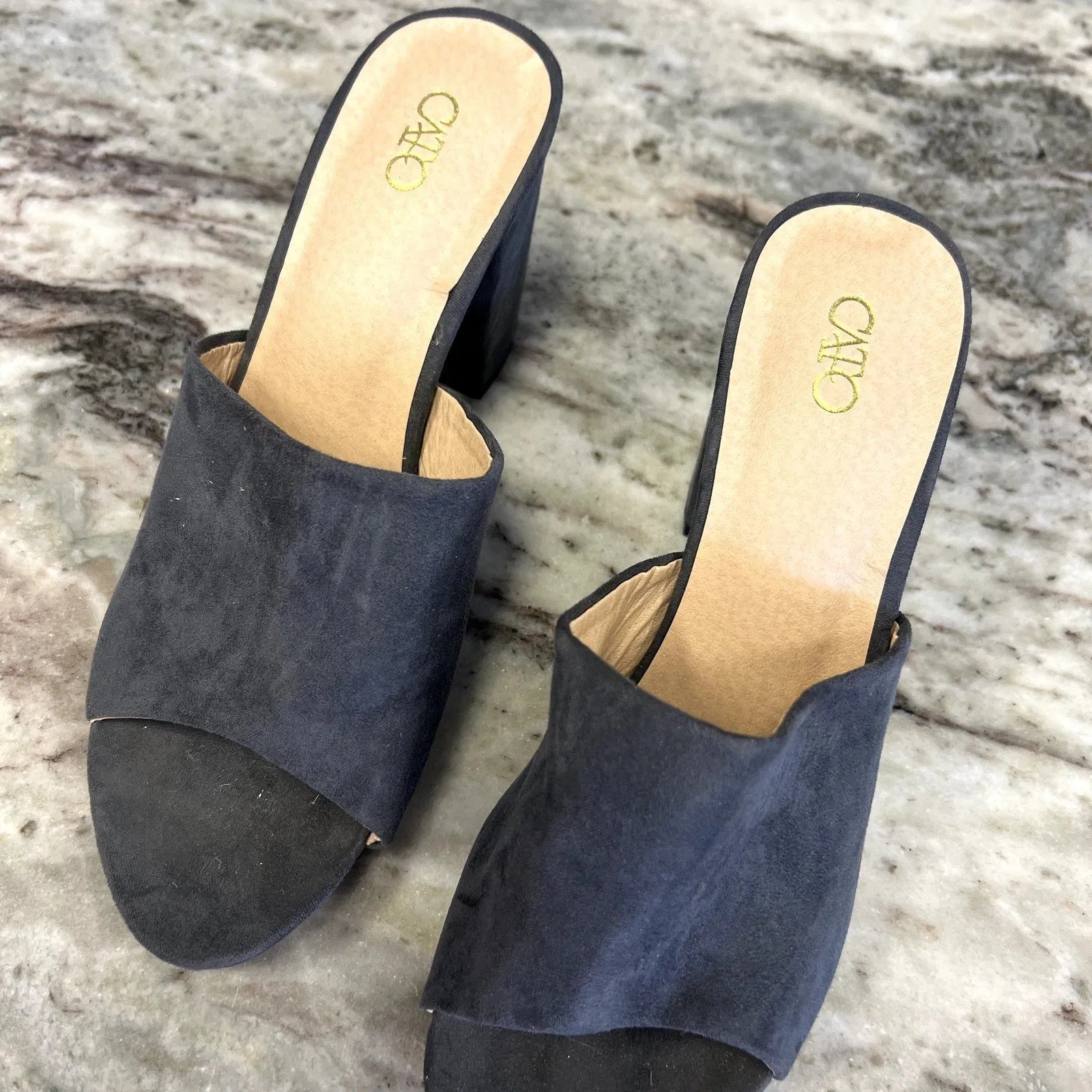 Cato Women's Gray Suede Platform Block Open Toe Heels Size 8