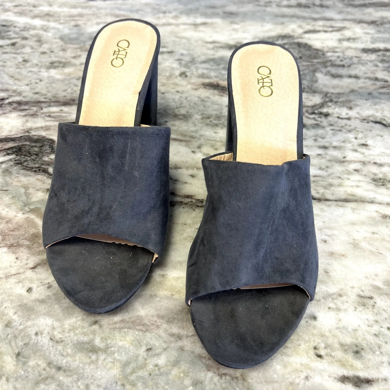 Cato Women's Gray Suede Platform Block Open Toe Heels Size 8