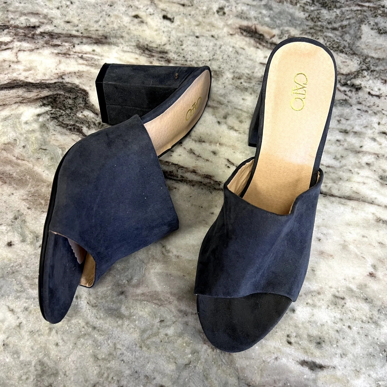 Cato Women's Gray Suede Platform Block Open Toe Heels Size 8