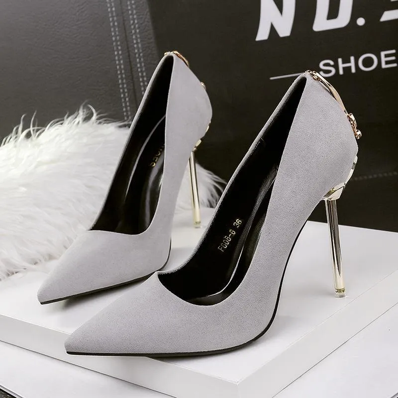 Chicvane Metal Bow Pointed Toe Stiletto Heel Pumps Bridal Shoes