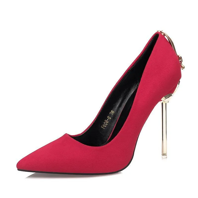 Chicvane Metal Bow Pointed Toe Stiletto Heel Pumps Bridal Shoes