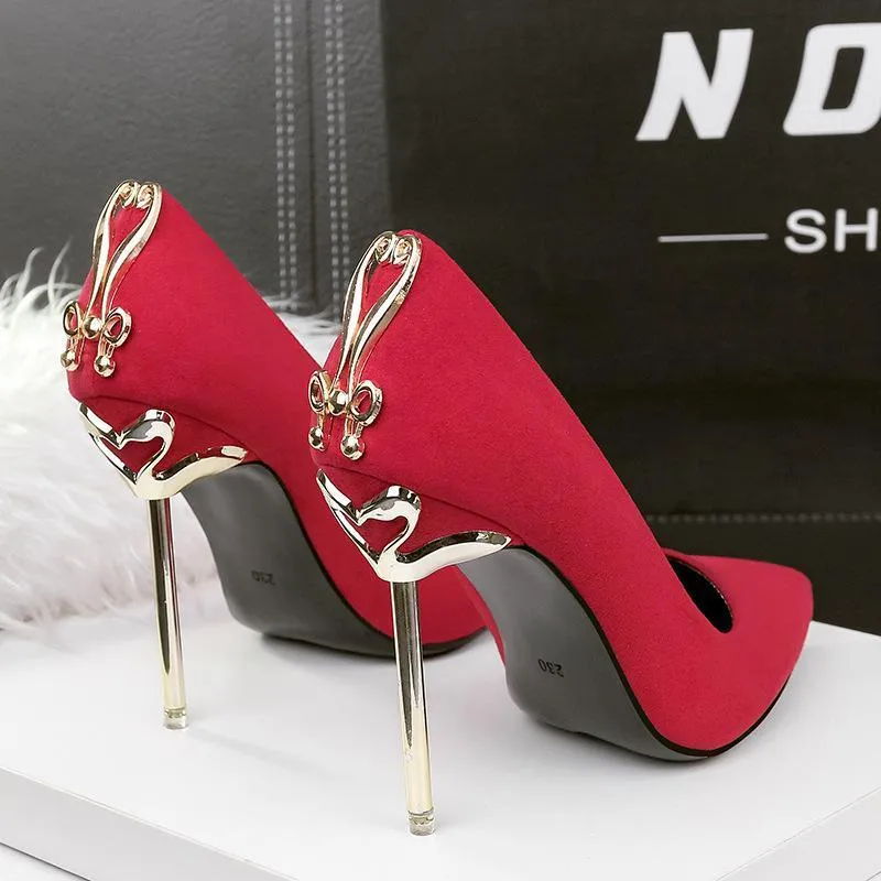 Chicvane Metal Bow Pointed Toe Stiletto Heel Pumps Bridal Shoes
