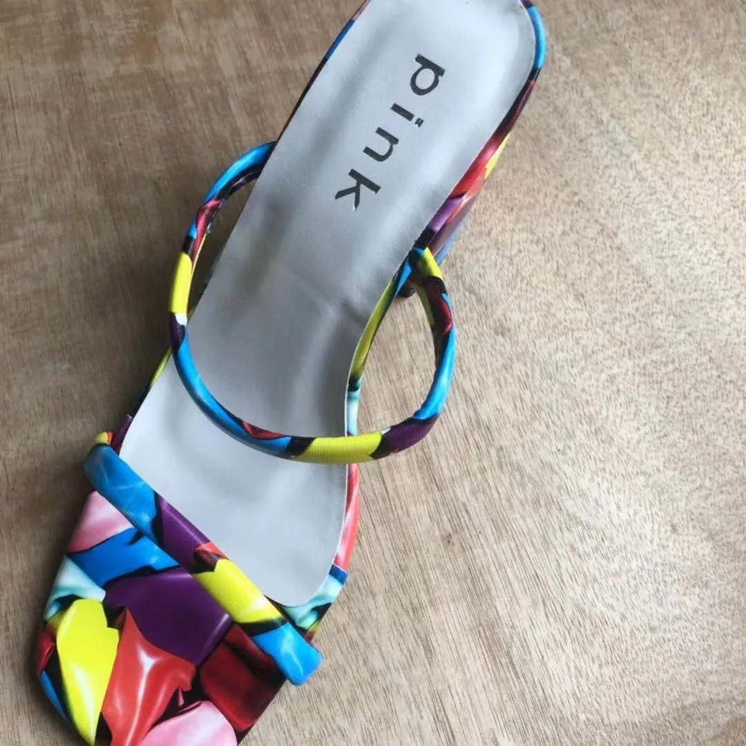 Chicvane Multicolor Slides Shoes Chunky Heel Sandals