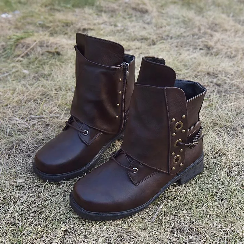 Chicvane Round Toe Chunky Heel Zipper Closure Ankle Boots For Women