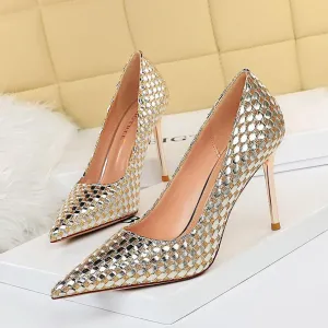 Chicvane Weave Sequin Pointed Toe Stiletto Pump Bridal Heels Party Shoes For Women