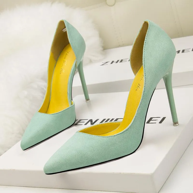 Chicvane Women's Suede Slip On Pointed Toe High Heel Dress Pump Bridal Shoes