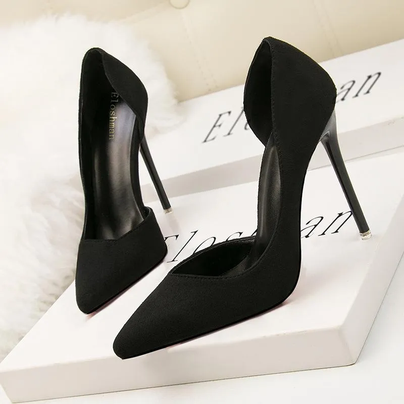 Chicvane Women's Suede Slip On Pointed Toe High Heel Dress Pump Bridal Shoes