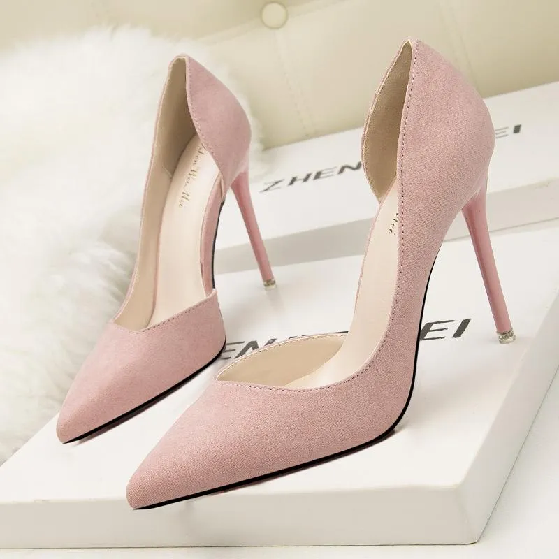 Chicvane Women's Suede Slip On Pointed Toe High Heel Dress Pump Bridal Shoes