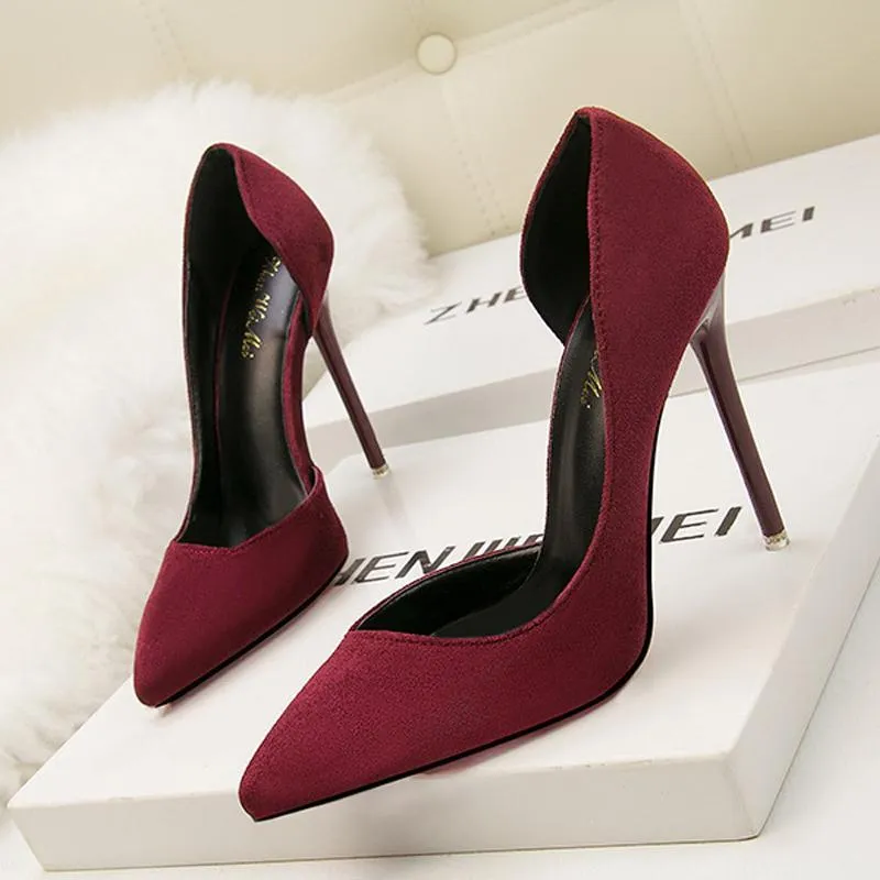 Chicvane Women's Suede Slip On Pointed Toe High Heel Dress Pump Bridal Shoes