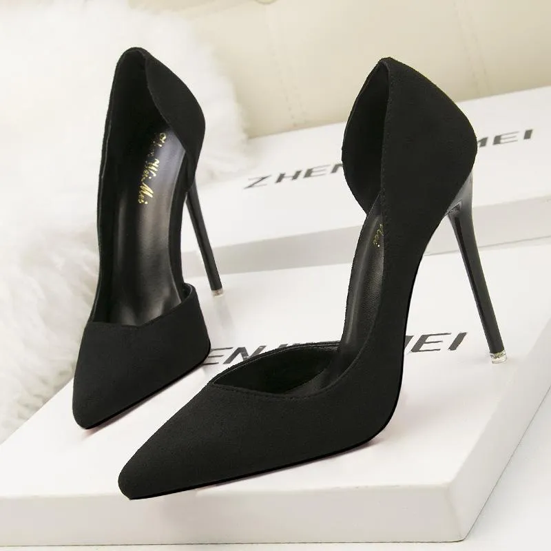 Chicvane Women's Suede Slip On Pointed Toe High Heel Dress Pump Bridal Shoes