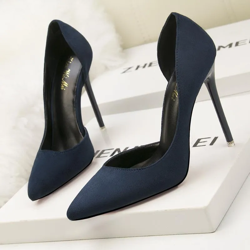 Chicvane Women's Suede Slip On Pointed Toe High Heel Dress Pump Bridal Shoes