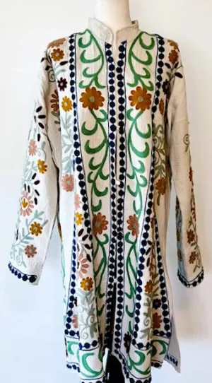 Classic Suzani Kantha Quilted Midi Jacket. Green, Very Sophisticated