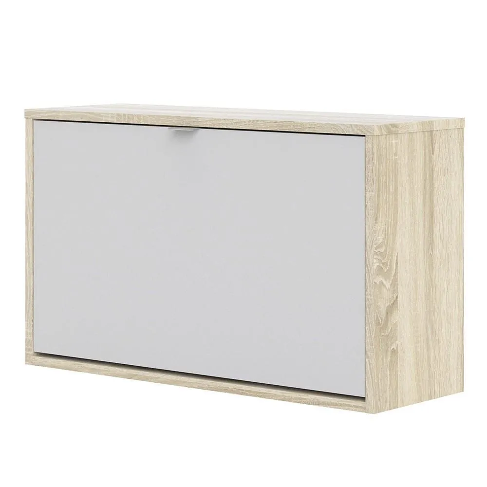 CLEARANCE Set of 3 Shoe cabinet  with 1 tilting door and 2 layers - Oak structure White