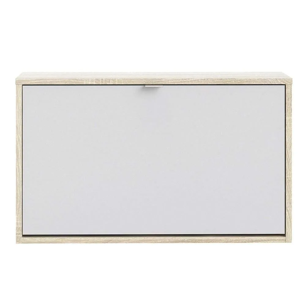 CLEARANCE Set of 3 Shoe cabinet  with 1 tilting door and 2 layers - Oak structure White