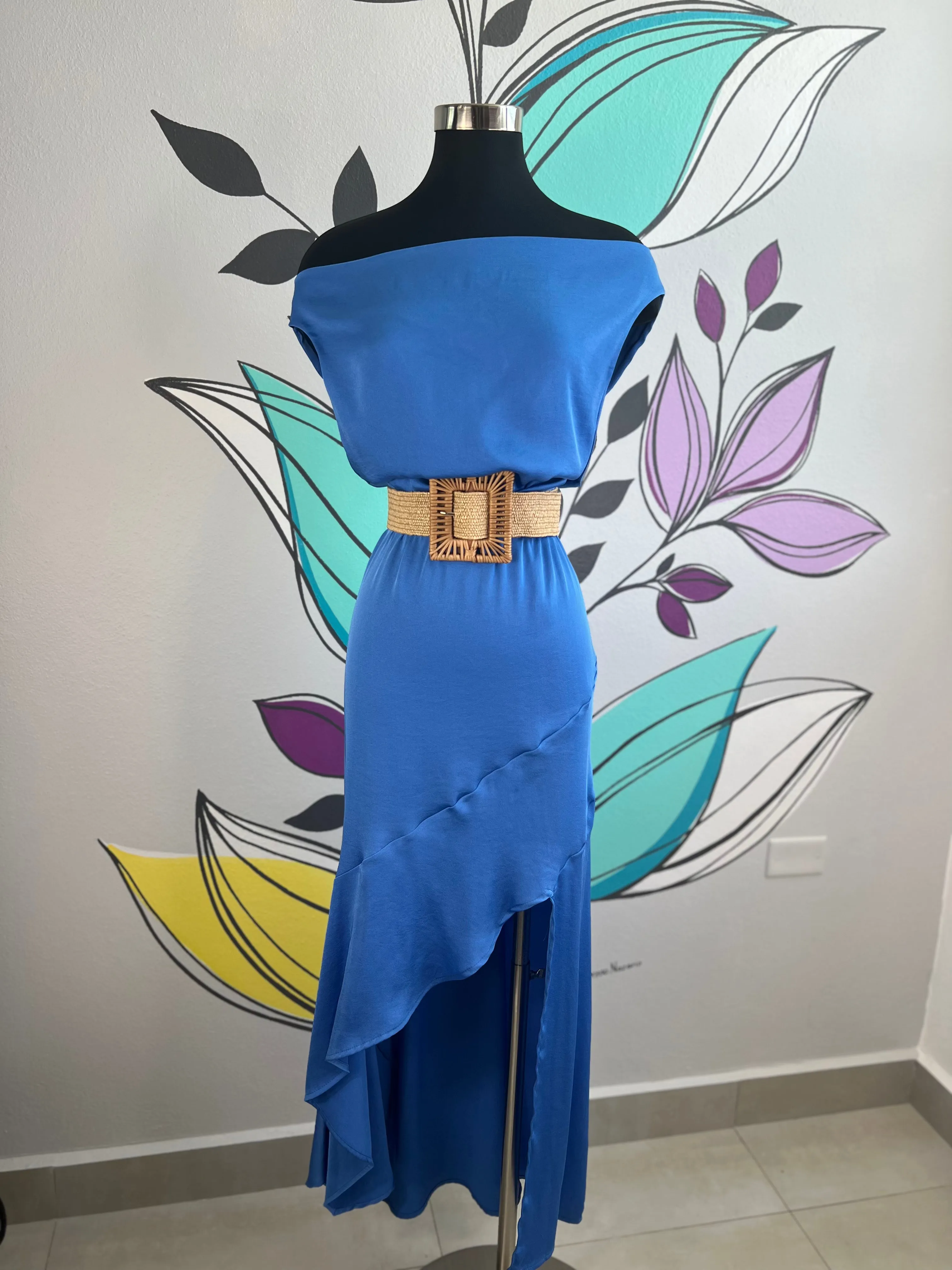 Cowl Neck Silk Draped Maxi Dress
