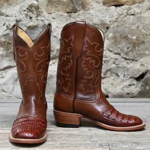 Cowtown Men's 11" Leather Boot In  Cognac Caiman And Ostrich