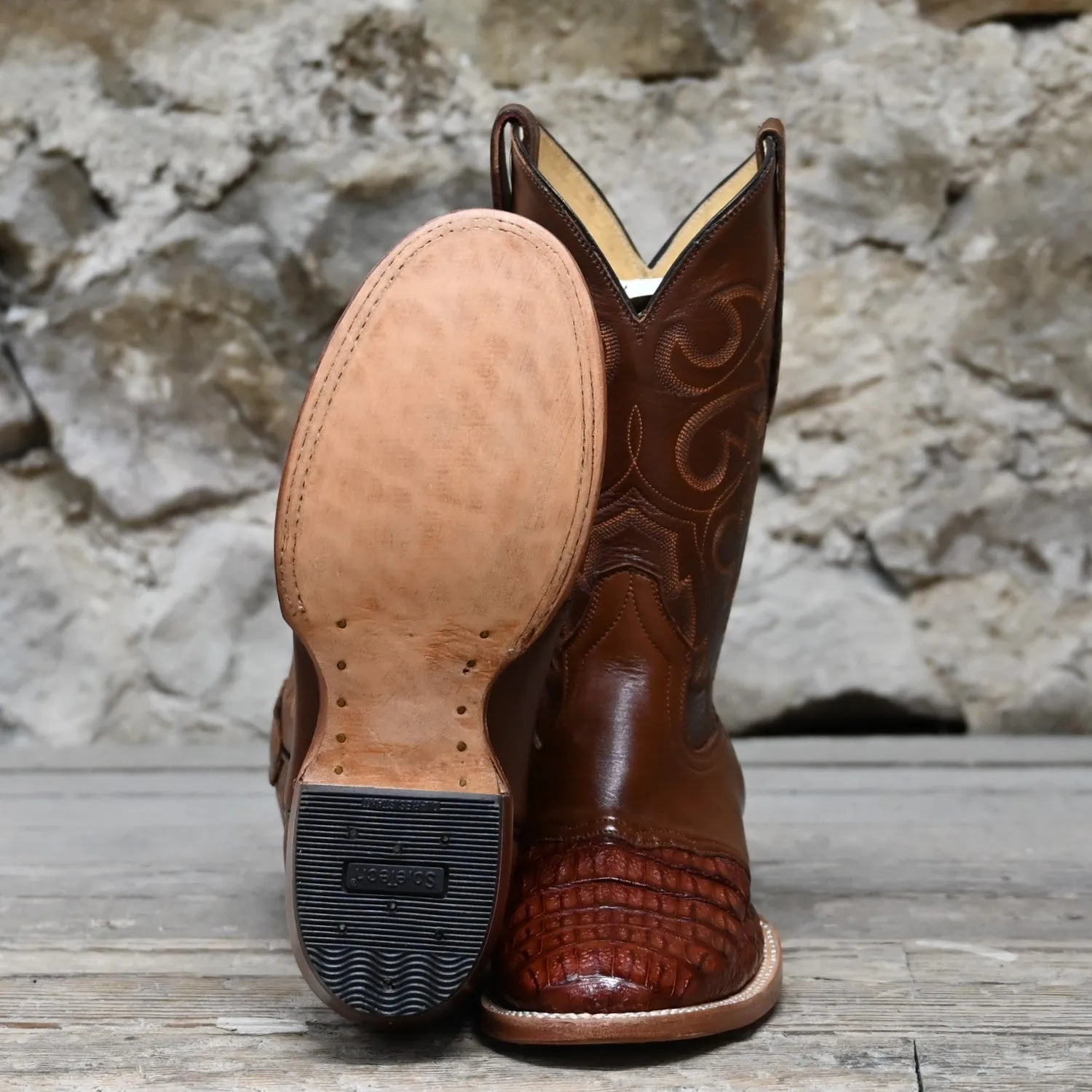 Cowtown Men's 11" Leather Boot In  Cognac Caiman And Ostrich