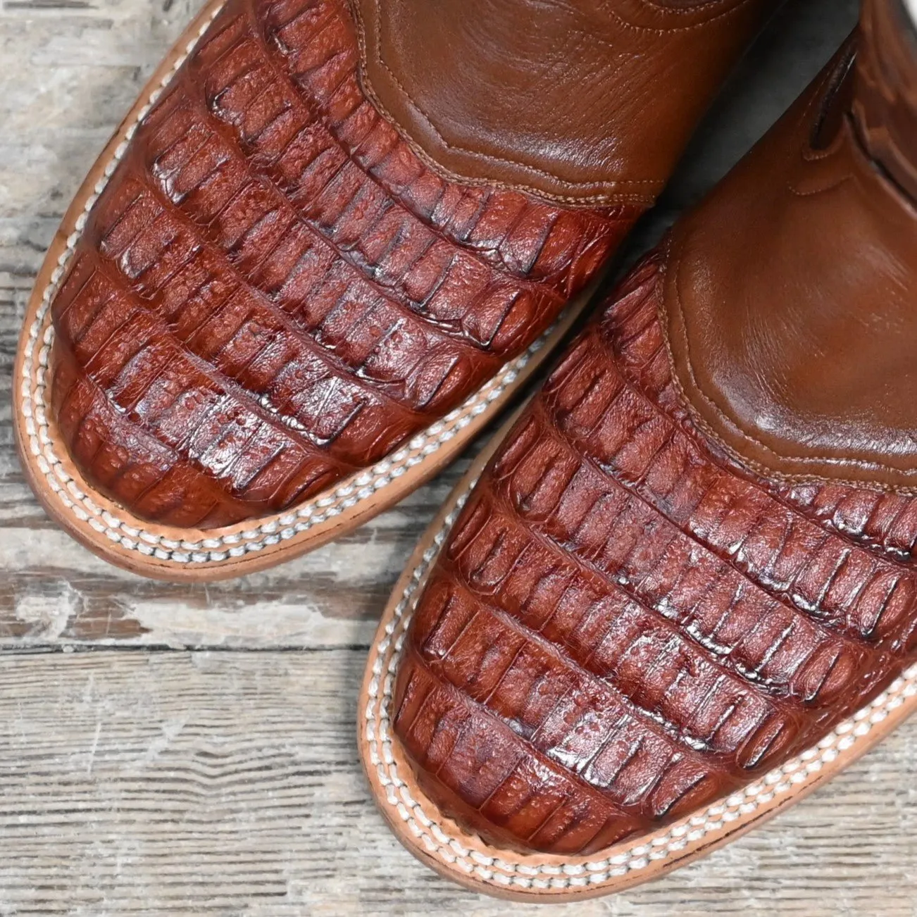 Cowtown Men's 11" Leather Boot In  Cognac Caiman And Ostrich