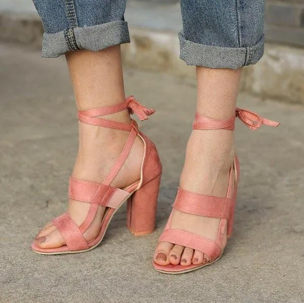 Cross Strap High Heel Thick Heel Plus Size women Shoes Sandals