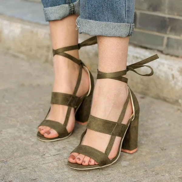 Cross Strap High Heel Thick Heel Plus Size women Shoes Sandals
