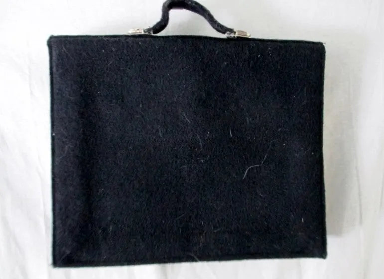 D. LACILLA PARIS Wool Briefcase Bag Document Portfolio Case L BLACK LAULLA