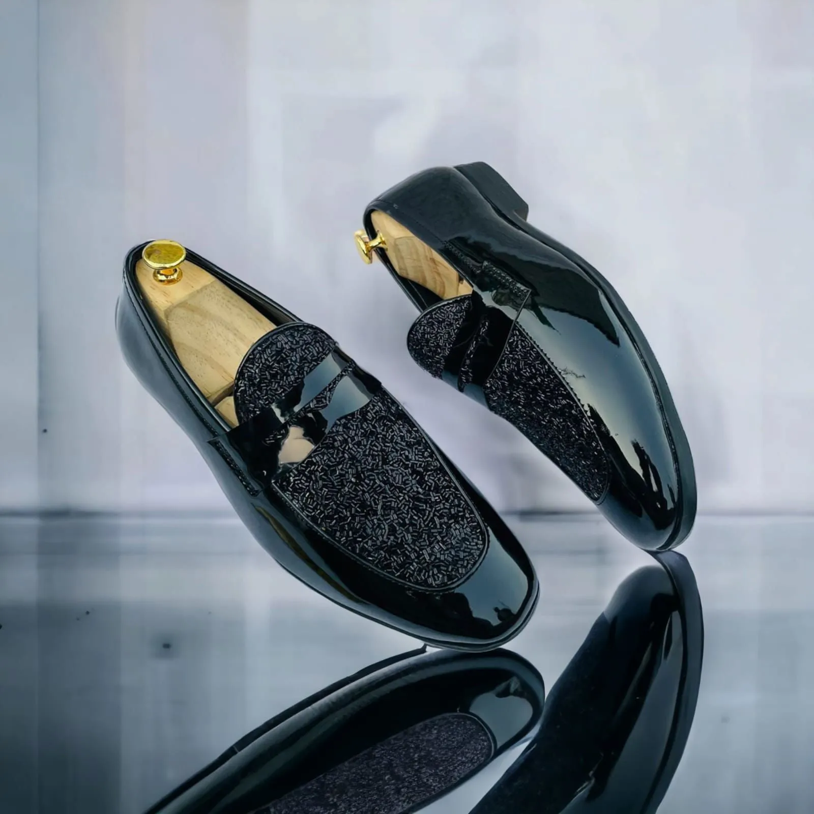 Fashion Mirror Studded Moccasins For Party Attire