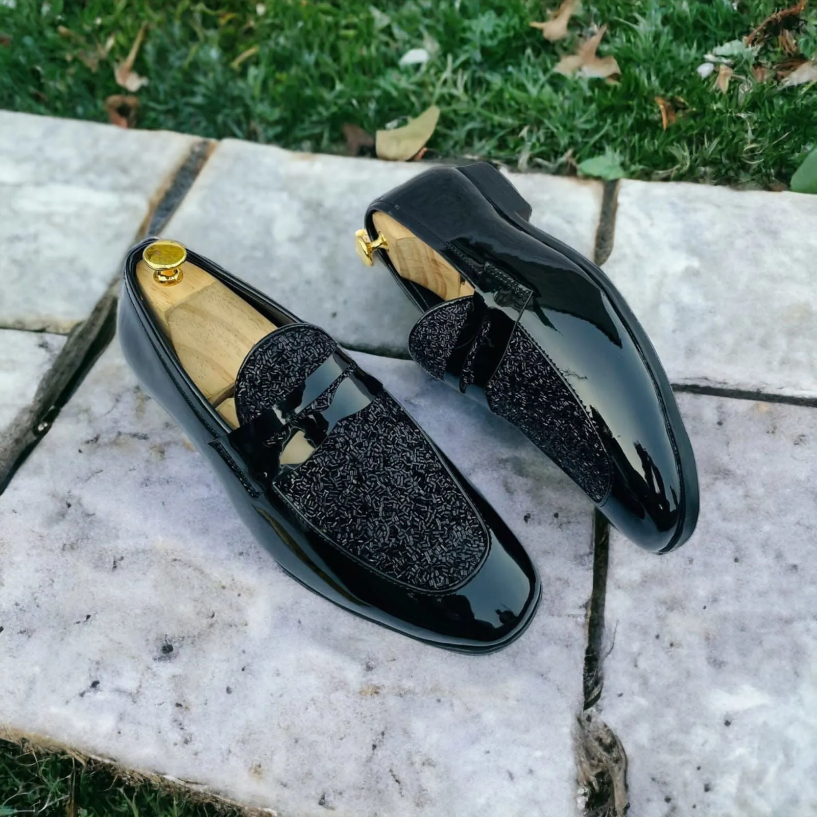 Fashion Mirror Studded Moccasins For Party Attire