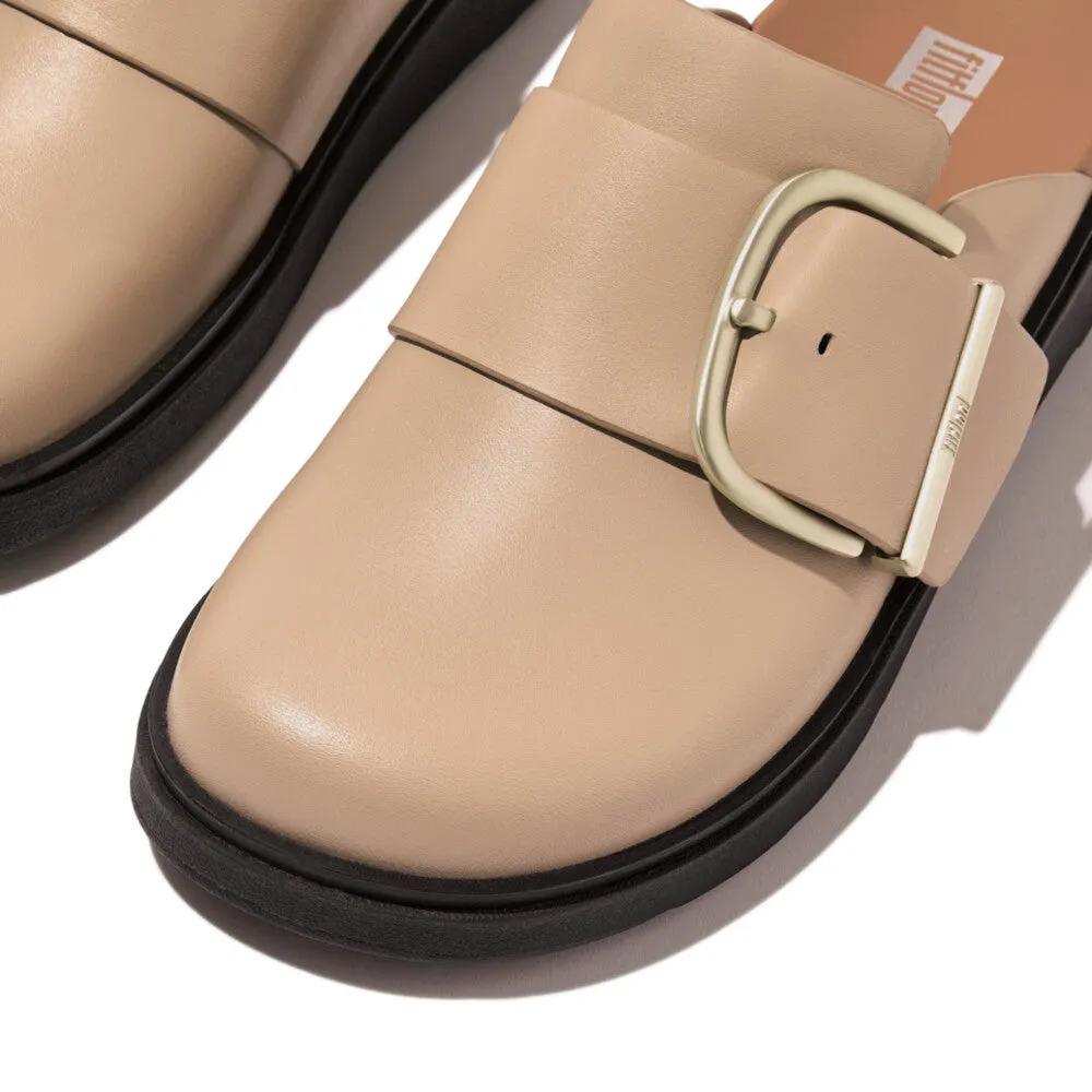 FitFlop Gen-FF Maxi Buckle Leather Mules Latte Beige