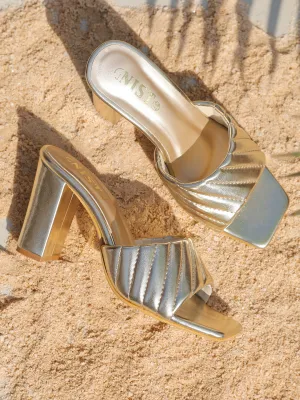 GNIST Gold Quilted Strap Block Heel